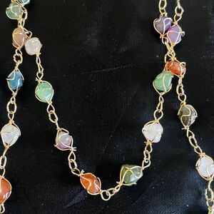 Vintage caged stone wire wrapped necklace